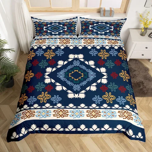 jejeloiu Southwestern - Juego de ropa de cama tamaño individual, diseño geométrico para niños, adolescentes, decoración tribal, juego de funda de