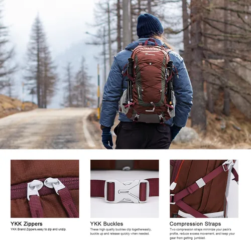 Miniatura 3 de Mochila de senderismo Mountaintop de 25L/40L, mochila de viaje ligera para senderismo al aire libre, camping, para hombres y mujeres Granate