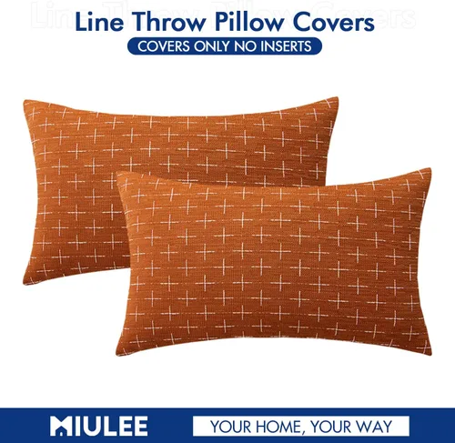 Miniatura 189 de MIULEE - Juego de 2 fundas de almohada decorativas de lino de arpillera navideñas, modernas, estilo campestre, rústicas, tejidas, con textura