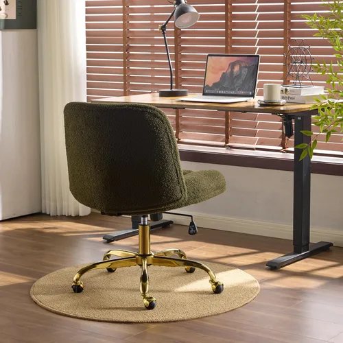 Miniatura 9 de VINGLI Silla de oficina ancha con patas cruzadas, silla de escritorio ergonómica capitoné cómoda con almohada y base dorada, doble uso con/sin Verde