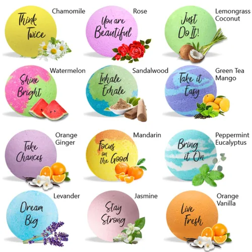 Miniatura 2 de Bombas de baño para mujer, relajantes con mensajes inspiradores, 12 bombas de baño naturales y orgánicas con aceites esenciales y manteca de karité