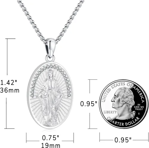 Miniatura 2 de Eusense - Collar con colgante de plata de ley 925 de San MiguelSan Benito para hombres y mujeres con cruz de Jesúsmedalla milagrosa de la Virgen