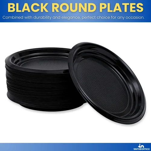 Miniatura 3 de Platos redondos de postre de plástico negro de 6 pulgadas, desechables, paquete de 125