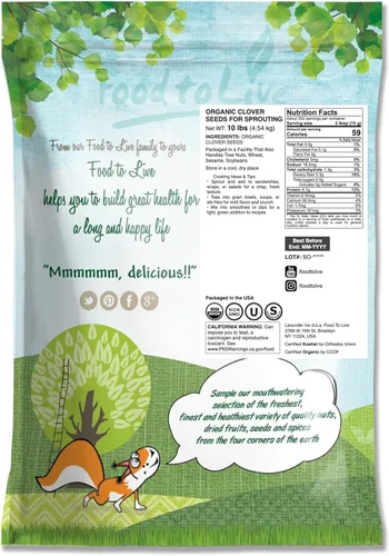 Miniatura 2 de Semillas de trébol orgánicas para germinar, 10 libras, sin OMG, puras, veganas, kosher, a granel. Semillas comestibles. Ricas en vitaminas