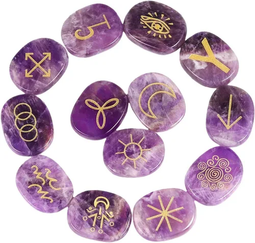 Miniatura 17 de Rockcloud Juego de runas de brujas de cristal curativo Lapislázuli, símbolo gitano, piedras de chakra, piedra de palma, equilibrio de reiki, 10