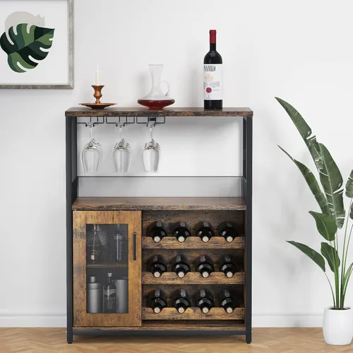 Amyove Armario para bar de vinos con estante de vino desmontable, estante de bar con soporte para vidrio, aparador pequeño y gabinete de buffet con