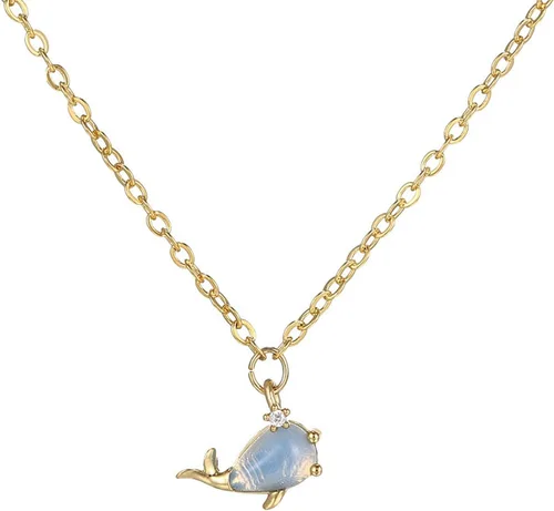Pingyongchang Turtle Jewelry - Collar de oro de 18 quilates con diseño de animales marinos, delfines, medusas, cangrejo, circonita cúbica de cristal