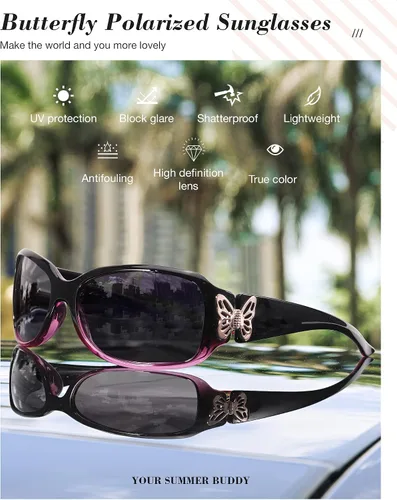 Miniatura 4 de LVIOE - Lentes de sol polarizadas para mujer, decoración de mariposa a la moda, para conducir y pescar, protección UV LS022