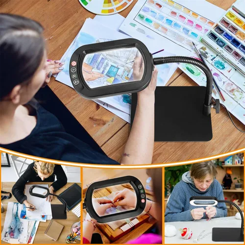 Miniatura 7 de Veemagni 12 lupas rectangulares con luz y soporte, lámpara de escritorio con luz LED de cuello de cisne flexible, 5 modos de color regulable