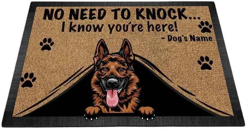 Felpudo personalizado Peeking Dog German Shepherd No Need to Knock I Konw You're Here 27.5 x 17.7 pulgadas Pastor alemán-2