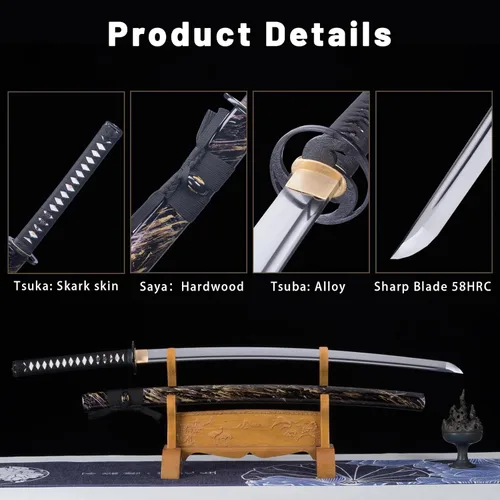 Miniatura 3 de Katana de entrenamiento, espada tradicional hecha a mano, Katanas de espiga completa de acero de resorte 9260, auténticas espadas samuráis