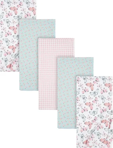 Gerber Niñas Manta de Flanela 100% Algodón para Recién Nacidos, Bebés y Niños Pequeños, Mariposa Blanca, Juego de 5
