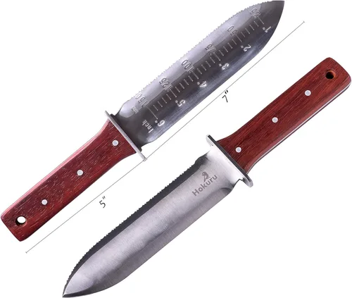 Miniatura 2 de Cuchillo Hori Hori - Herramienta de jardinería para jardinería, excavación, deshierbe, corte, plantación con funda de cuero, hoja de acero