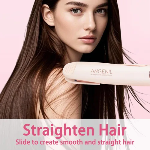 Miniatura 3 de ANGENIL Alisador y rizador de cabello profesional 2 en 1, plancha plana giratoria para mujer, plancha plana redonda rosa de doble voltaje