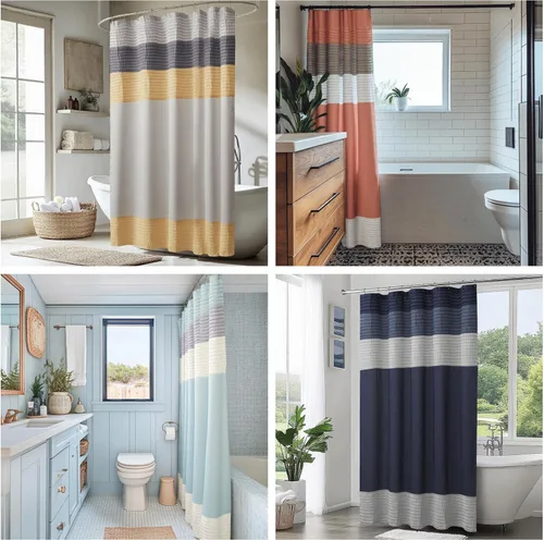 Miniatura 6 de Madison Park Amherst Cortina de Ducha para Baño de Seda Sintética con Rayas Pieced Moderna Cortina de Baño de Microfibra, 72x72 Pulgadas, Azul