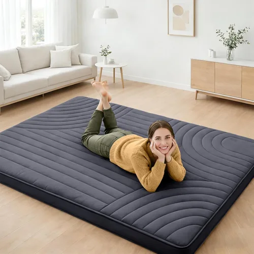 Miniatura 20 de ZonLi Colchón de piso japonés tipo futón, colchón de tatami de tamaño completo, 4" de espesor, colchoneta enrollable de tatami con funda lavable Gris