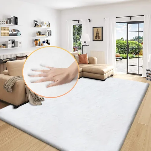 Miniatura 84 de ORINOVA Alfombra de felpa marrón claro beige de 8 x 10 pies para sala de estar, alfombra bohemia esponjosa de piel de conejo grande para dormitorio