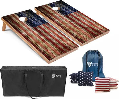 Miniatura 12 de Tailgating Pros Tablas de Cornhole - Juego de Cornhole ligero de 4 x 2 pies, incluye funda de transporte, juego de 8 bolsas de maíz y bolsa Bandera
