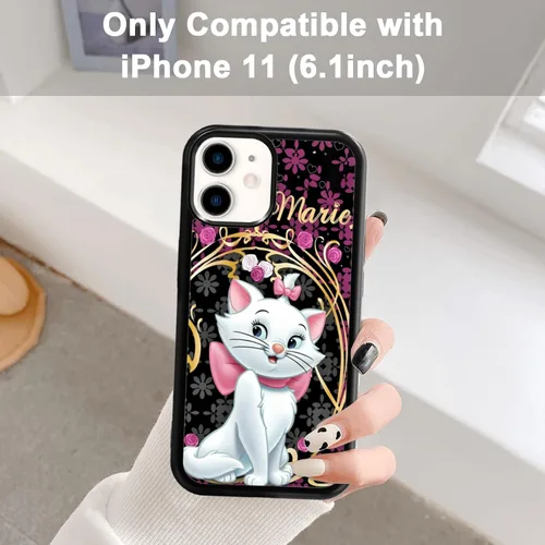 Miniatura 7 de Elegante funda de teléfono con diseño de gato Marie compatible con iPhone 11, funda de encaje dorado para iPhone, a prueba de golpes, rosa fucsia