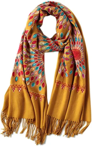 Miniatura 14 de Urban CoCo Chal Bordado con Borlas de Tamaño Grande para Mujer, Bufanda de Mujer