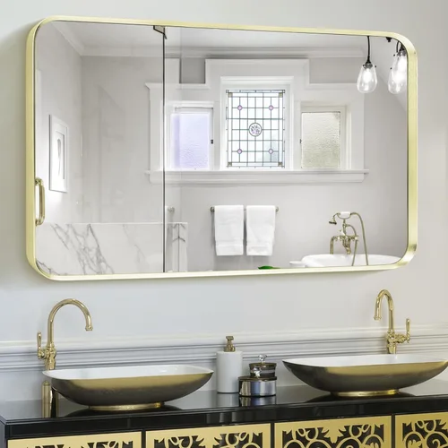Miniatura 11 de Espejo de montaje en pared para baño, espejo rectangular de tocador rectangular con marco de metal negro cepillado (16 x 20 pulgadas, negro)