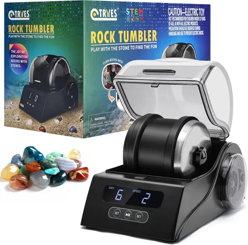 Miniatura 7 de Kit de vaso de roca para adultos, vaso pulidor de rocas con cubierta de reducción de ruido, control de velocidad y temporizador, incluye 4 granos