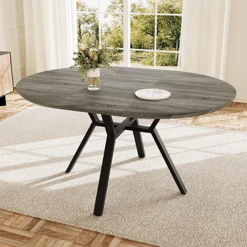 Miniatura 14 de HIPIHOM Juego de mesa de comedor redonda extensible para 6 personas, mesa de cocina extensible de 43.3 a 59.1 pulgadas con 6 sillas tapizadas, Mesa