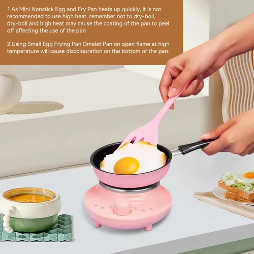 Miniatura 2 de HERCHR Mini sartén antiadherente para huevos de 5 pulgadas, sartén pequeña antiadherente para freír huevos pequeños, color rosa
