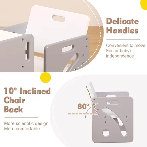 Miniatura 4 de FUNLIO Juego de mesa y silla ajustable para niños de 1 a 3 años, Juego de mesa y silla de madera maciza Montessori de calidad, Juego de mesa y silla