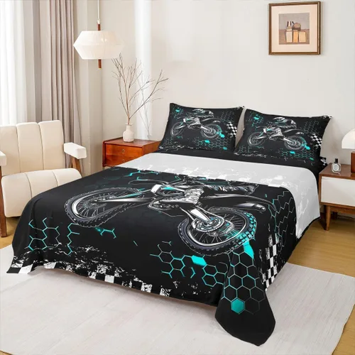 Miniatura 43 de Castle Fairy Juego de sábanas de motocross tamaño twin, juego de ropa de cama verde con diseño de panal ombré, decoración de habitación de niños