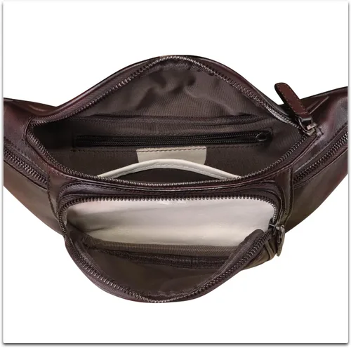 Miniatura 7 de Riñonera de cuero genuino Riñonera de cuero de vaca casual senderismo Sling Bag Crossbody Pecho Bolsas hombro Daypack, Café, Vintage