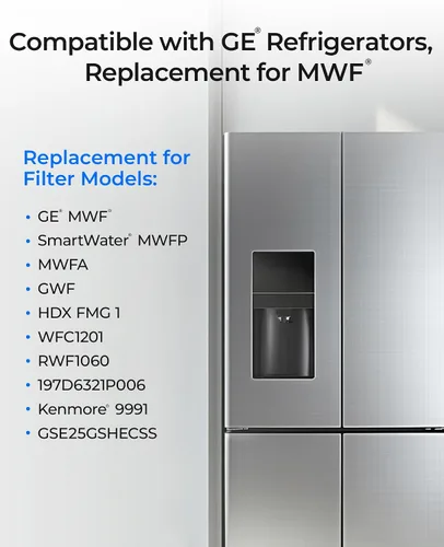 Miniatura 6 de Waterdrop MWF NSF 53&42 Filtro de agua para refrigerador, compatible con GE SmartWater MWF, MWFINT, MWFP, MWFA, GWF, HDX FMG-1, GSE25GSHECSS
