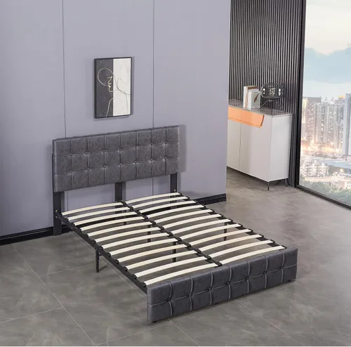 Miniatura 3 de Anwick Moderna cama de plataforma tapizada con cabecera ajustable, marco de cama tamaño King, marco de cama de tela tecnológica con botones