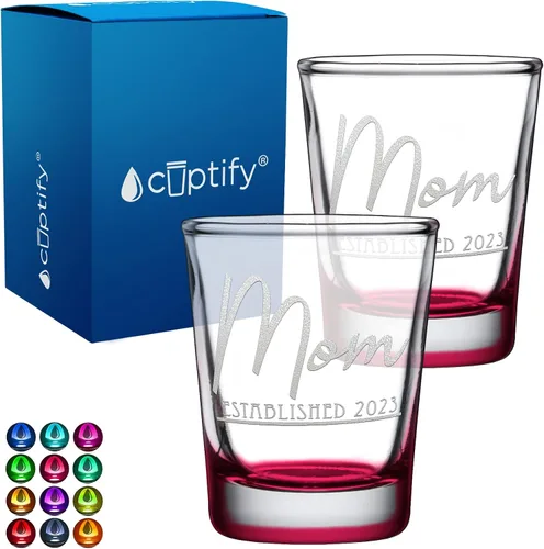 Miniatura 104 de Cuptify Regalos para baby shower, para la nueva mamá, EST 2023, 2 onzas, con fondo negro, juego de 2 vasos grabados para fiesta, regalo