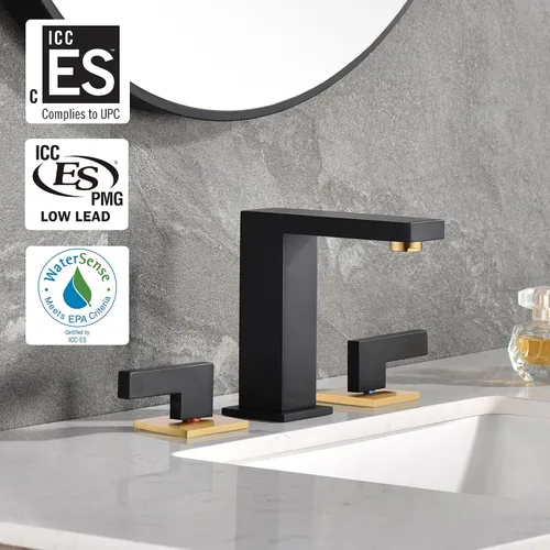 sumerain Grifo de baño generalizado de 8 pulgadas, grifo de lavabo de baño negro, grifo de baño de 3 agujeros
