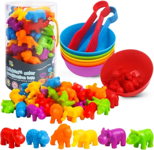 GKDOMS Juguetes de conteo de animales, juego a juego con cuencos de clasificación, actividades de aprendizaje preescolar, juguete sensorial