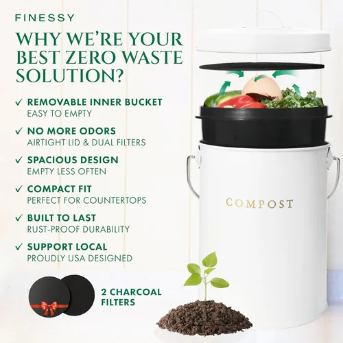 Miniatura 2 de Cubo de compost de 1.3 galones blanco para interior, sin olor, con tapa, para compostaje de residuos de alimentos, contenedor de cocina, contenedor