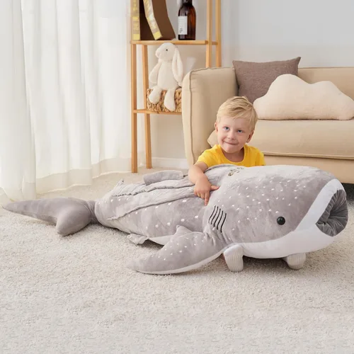 Miniatura 4 de Animal de Peluche Gigante de Tiburón Ballena Gris de 48 Pulgadas Tiburón Ballena Abrazable Peluche Almohada de Tiburón para Niños y Adultos, Regalo