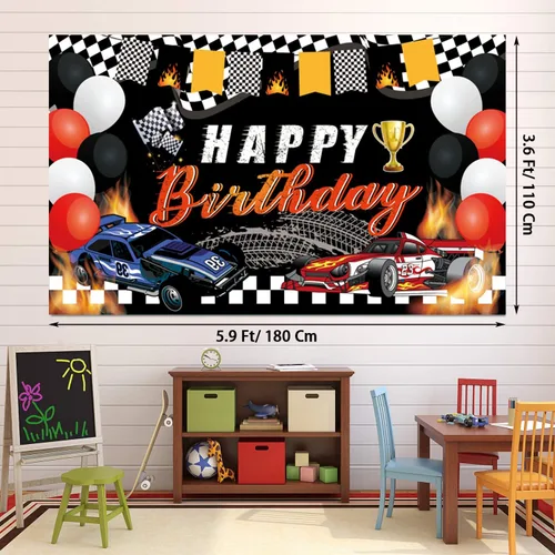 Miniatura 3 de Suministros para fiesta de cumpleaños de autos de carreras, 142 piezas de decoraciones de fiesta de carreras de autos de carreras para niños