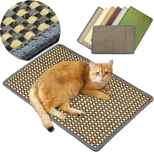 Miniatura 9 de Alfombrilla de rascar para gatos, 23.6 x 15.7 pulgadas, rascadores de sisal natural para gatos de interior con cintas de velcro, tapete para rascar