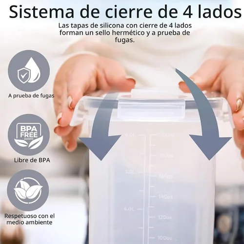 Miniatura 5 de Shazo Paquete de 2 (6.3L / 213OZ) Recipientes Herméticos EXTRA Grandes para Almacenamiento de Alimentos de Cereales para Almacenamiento de Alimentos