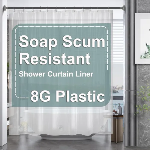 Miniatura 58 de AmazerBath - Cortina de ducha de plástico, 70 x 72 pulgadas, cortina de ducha esmerilada de plástico, impermeable, pesada, gruesa, con 3 piedras
