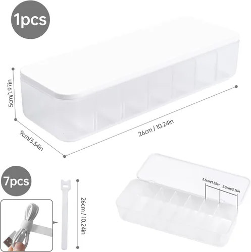 Miniatura 7 de PAVSTINE Organizador de Cables Caja de Almacenamiento con 7 bridas de alambre, caja de organización de cables de escritorio con tapa, organizador