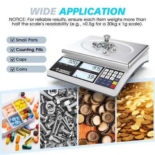 Miniatura 7 de Báscula de conteo industrial para piezas pequeñas, báscula digital de gramos de 66.1 lbs/66 libras con precisión de 0.04 oz, báscula electrónica