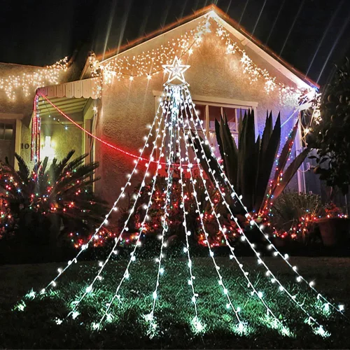 Miniatura 5 de Aokudoni - Decoración de Navidad para exterior, 12.6 pies, 350 luces LED, 8 modos, luces de estrella de Navidad para exterior para casa, patio
