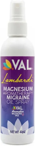 VAL Lombardi - Spray de aromaterapia de magnesio, aceite para aliviar la migraña y el dolor de cabeza con magnesio Zechstein, lavanda, menta y