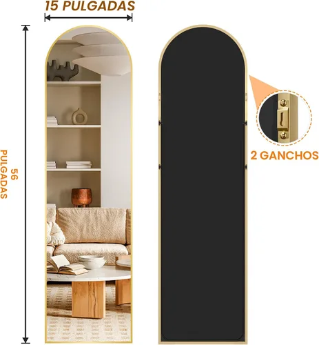 Miniatura 2 de TRAHOME - Espejo arqueado de longitud completa, de 56 x 15 pulgadas, espejo de cuerpo completo para colocar de pie en la pared, con marco de Dorado