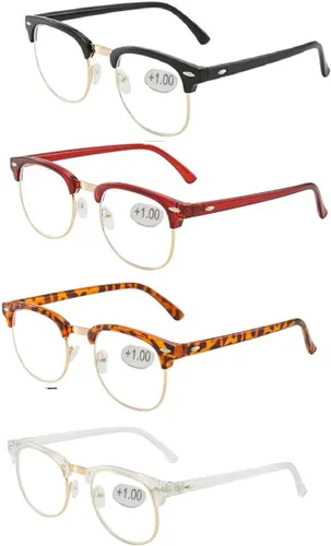 Miniatura 15 de Gafas de montura media Retro con lentes semi sin borde transparentes con bloqueo de luz azul para hombres y mujeres, 3 Pack Mix