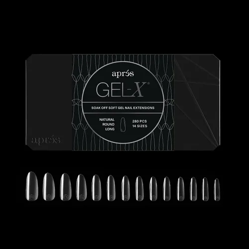 Miniatura 13 de Apres Gel-X® Caja redonda de puntas de uñas 280 puntas, puntas de gel suave, 14 tamaños 00-9 Medio tamaño incluido (redondo natural mediano)