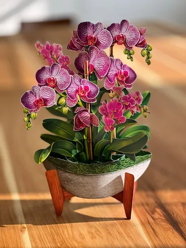 Miniatura 8 de Freshcut Paper Tarjetas de felicitación desplegables, Oasis de orquídeas, tarjeta de felicitación 3D desplegable de ramo de flores en tamaño natural